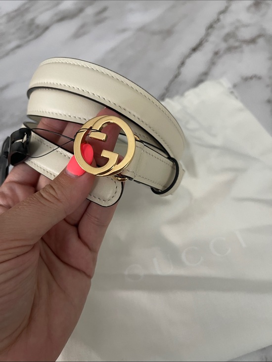 $950 New Authentic GUCCI Belt Gold tone GG LOGO Cream White Light Beige main image 6